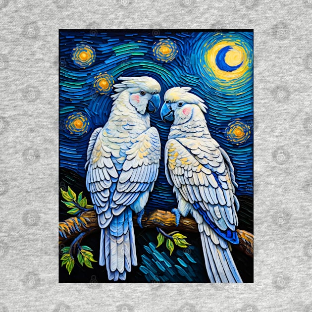 White Cockatoo in starry night by FUN GOGH